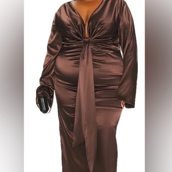 Remi Bader x REVOLVE Chocolate Brown stretch silk dress, size XL - Picture 3 of 5
